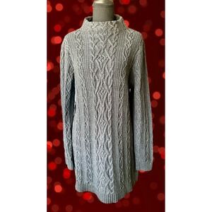 Jeanne Pierre Grey Cable Knit Mock Neck Cotton Sweater Dress Womens Medium